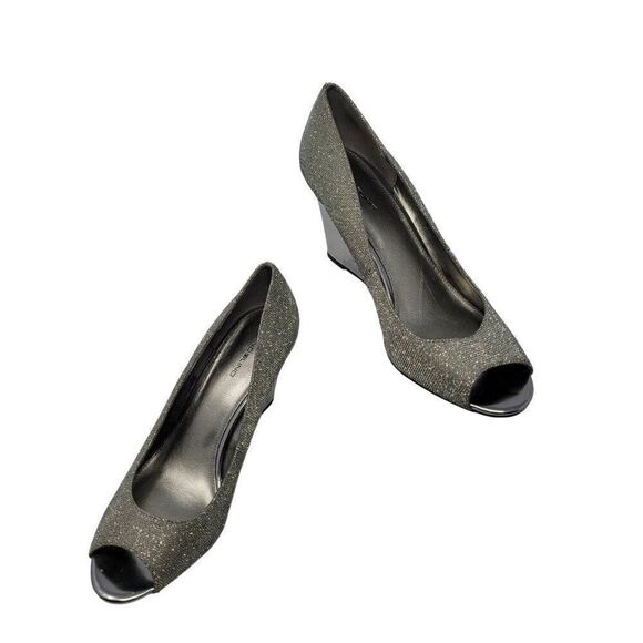 Bandolino Womens BDTufflove Wedge 11 Heel Metallic Silver Sparkle Peep Toe Glam - Picture 8 of 11